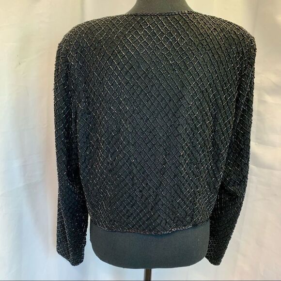 Vintage black long sleeve beaded jacket size large - Picture 3 of 13